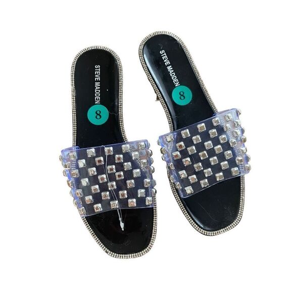 Steve Madden Womens Clear Black Jynn Studded Rhinestone Slide Sandals Size 8 - Picture 4 of 6